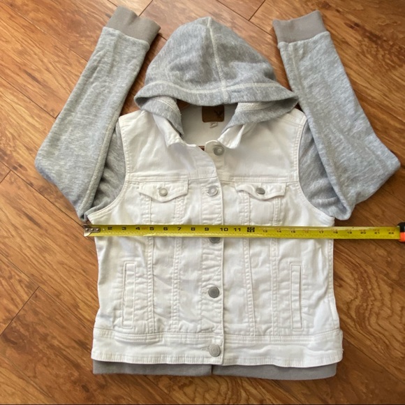 American Eagle Outfitters Jean Jacket with Hood, White and grey - Picture 10 of 11